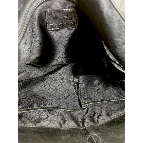 Fossil Black Faux Leather Tote Bag - Lightly Distressed - Picture 3 of 16